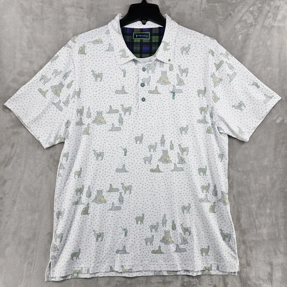 William Murray Polo Shirt Mens XL Dalai‎ Llama All Over Print Golf Casual
